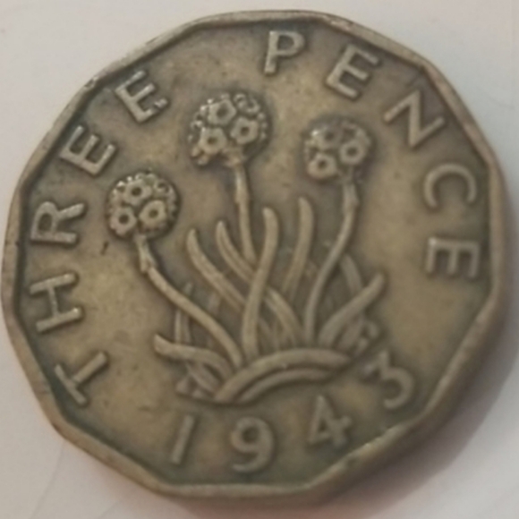 1943 KING GEORGE VI. GREAT BRITAIN 3 PENCE NICKEL-BRASS COIN KM# 849 - Picture 4 of 4